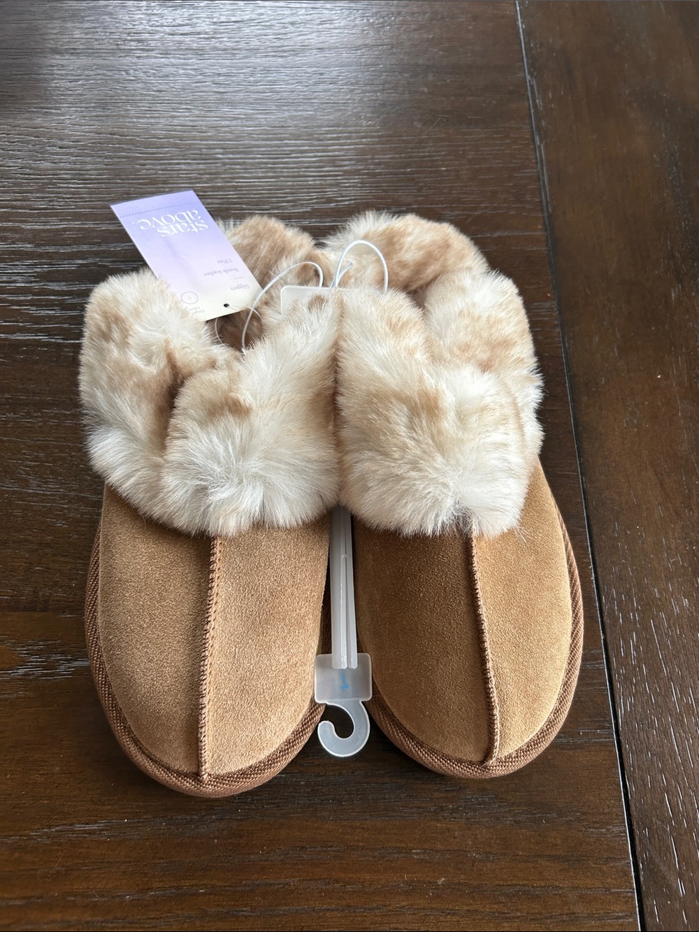 Tan Faux Fur Trim Slippers NWT